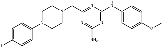 6-[[4-(4-fluorophenyl)piperazin-1-yl]methyl]-2-N-(4-methoxyphenyl)-1,3,5-triazine-2,4-diamine Struktur