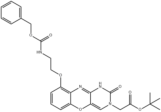 3H-Pyrimido[5,4-b][1,4]benzoxazine-3-acetic acid, 1,2-dihydro-2-oxo-9-[2-[[(phenylmethoxy)carbonyl]amino]ethoxy]-, 1,1-dimethylethyl ester Struktur