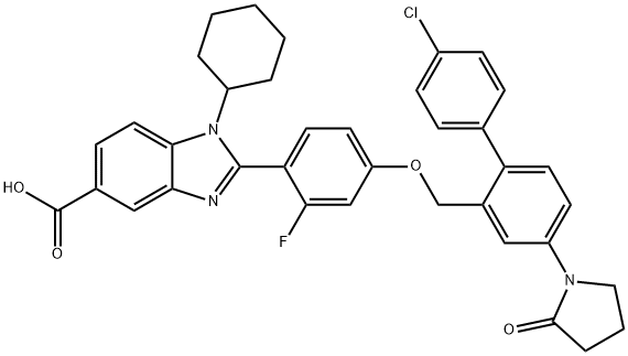 1H-Benzimidazole-5-carboxylic acid, 2-[4-[[4'-chloro-4-(2-oxo-1-pyrrolidinyl)[1,1'-biphenyl]-2-yl]methoxy]-2-fluorophenyl]-1-cyclohexyl- Struktur