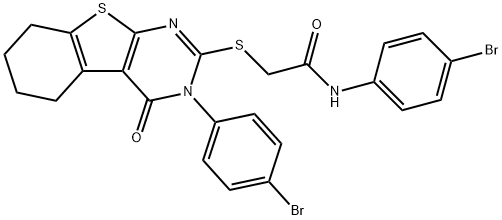 N-(4-bromophenyl)-2-[[3-(4-bromophenyl)-4-oxo-5,6,7,8-tetrahydro-[1]benzothiolo[2,3-d]pyrimidin-2-yl]sulfanyl]acetamide Struktur