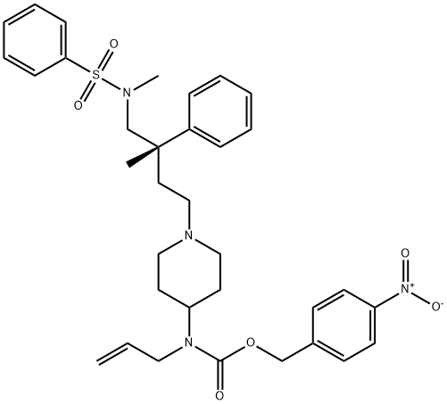 4-Nitrobenzyl allyl(1-{(3S)-3-methyl-4-[methyl(phenylsulfonyl)amino]-3-phenylbutyl}-4-piperidinyl)carbamate Struktur