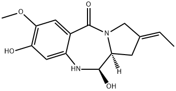 5H-Pyrrolo[2,1-c][1,4]benzodiazepin-5-one, 2-ethylidene-1,2,3,10,11,11a-hexahydro-8,11-dihydroxy-7-methoxy-, (2E,11R,11aS)- Struktur