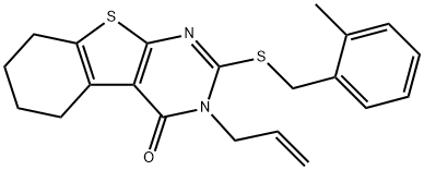 2-[(2-methylphenyl)methylsulfanyl]-3-prop-2-enyl-5,6,7,8-tetrahydro-[1]benzothiolo[2,3-d]pyrimidin-4-one Struktur