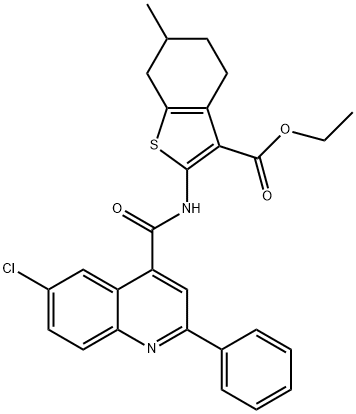 ethyl 2-(6-chloro-2-phenylquinoline-4-carboxamido)-6-methyl-4,5,6,7-tetrahydrobenzo[b]thiophene-3-carboxylate Struktur