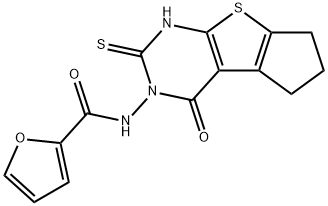 N-(1-oxo-3-sulfanylidene-4,6,7,8-tetrahydrocyclopenta[2,3]thieno[2,4-b]pyrimidin-2-yl)furan-2-carboxamide Struktur