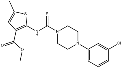 methyl 2-(4-(3-chlorophenyl)piperazine-1-carbothioamido)-5-methylthiophene-3-carboxylate Struktur