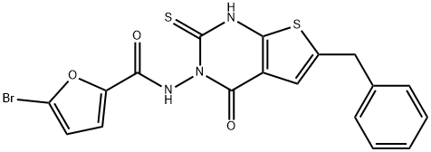 N-(6-benzyl-4-oxo-2-sulfanylidene-1H-thieno[2,3-d]pyrimidin-3-yl)-5-bromofuran-2-carboxamide Struktur