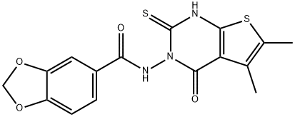 N-(5,6-dimethyl-4-oxo-2-sulfanylidene-1H-thieno[2,3-d]pyrimidin-3-yl)-1,3-benzodioxole-5-carboxamide Struktur