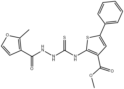 methyl 2-(2-(2-methylfuran-3-carbonyl)hydrazinecarbothioamido)-5-phenylthiophene-3-carboxylate Struktur