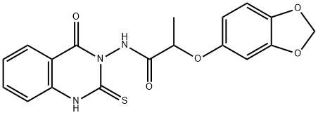 2-(1,3-benzodioxol-5-yloxy)-N-(4-oxo-2-sulfanylidene-1H-quinazolin-3-yl)propanamide Struktur