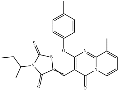 (5Z)-3-butan-2-yl-5-[[9-methyl-2-(4-methylphenoxy)-4-oxopyrido[1,2-a]pyrimidin-3-yl]methylidene]-2-sulfanylidene-1,3-thiazolidin-4-one Struktur