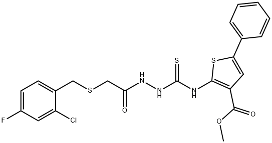 methyl 2-(2-(2-((2-chloro-4-fluorobenzyl)thio)acetyl)hydrazinecarbothioamido)-5-phenylthiophene-3-carboxylate Struktur