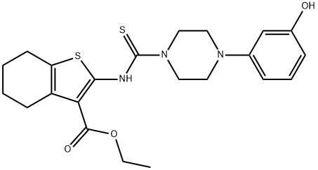 ethyl 2-(4-(3-hydroxyphenyl)piperazine-1-carbothioamido)-4,5,6,7-tetrahydrobenzo[b]thiophene-3-carboxylate Struktur