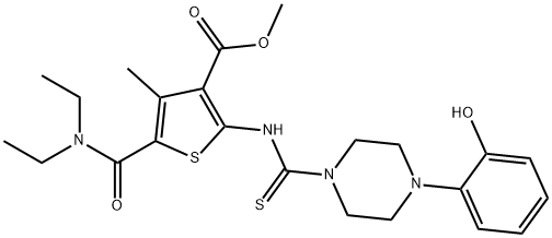 methyl 5-(diethylcarbamoyl)-2-(4-(2-hydroxyphenyl)piperazine-1-carbothioamido)-4-methylthiophene-3-carboxylate Struktur