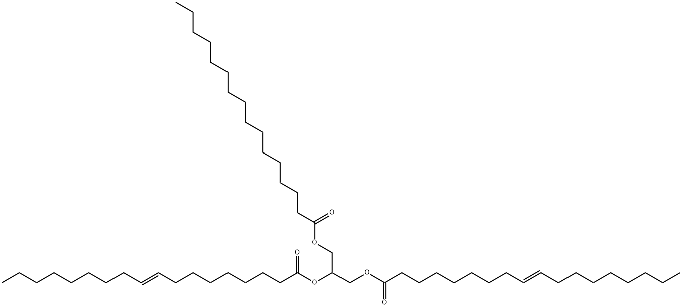 9-Octadecenoic acid, 1,1'-[1-[[(1-oxohexadecyl)oxy]methyl]-1,2-ethanediyl] ester, (9E,9'E)- Struktur