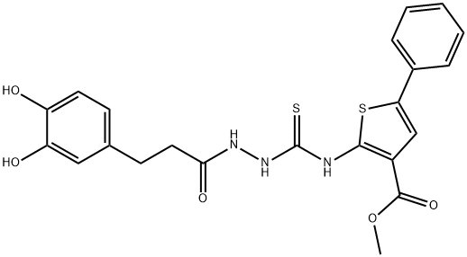 methyl 2-(2-(3-(3,4-dihydroxyphenyl)propanoyl)hydrazinecarbothioamido)-5-phenylthiophene-3-carboxylate Structure