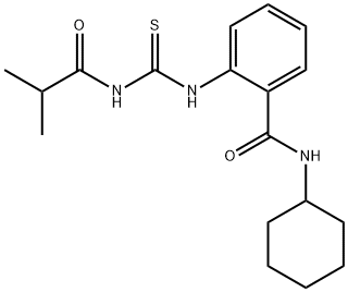 N-cyclohexyl-2-(2-methylpropanoylcarbamothioylamino)benzamide Struktur