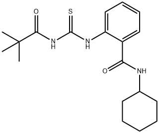 N-cyclohexyl-2-(2,2-dimethylpropanoylcarbamothioylamino)benzamide Struktur