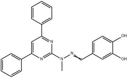 Benzaldehyde, 3,4-dihydroxy-, 2-(4,6-diphenyl-2-pyrimidinyl)-2-methylhydrazone Struktur