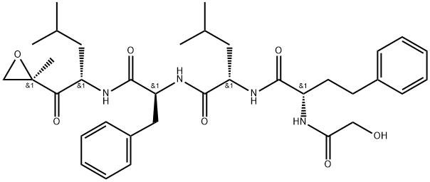 N-[(2S)-2-(Glycoloylamino)-4-phenylbutanoyl]-L-leucyl-N-{(2S)-4-methyl-1-[(2R)-2-methyl-2-oxiranyl]-1-oxo-2-pentanyl}-L-phenylalaninamide Struktur