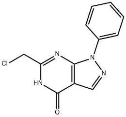 4H-Pyrazolo[3,4-d]pyrimidin-4-one, 6-(chloromethyl)-1,5-dihydro-1-phenyl- Struktur