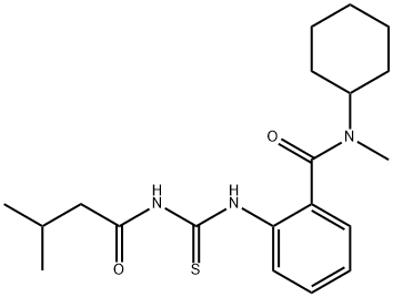 N-cyclohexyl-N-methyl-2-(3-methylbutanoylcarbamothioylamino)benzamide Struktur