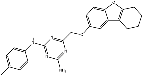 2-N-(4-methylphenyl)-6-(6,7,8,9-tetrahydrodibenzofuran-2-yloxymethyl)-1,3,5-triazine-2,4-diamine Struktur