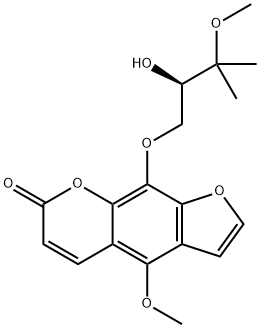 7H-Furo[3,2-g][1]benzopyran-7-one, 9-[(2R)-2-hydroxy-3-methoxy-3-methylbutoxy]-4-methoxy- Struktur