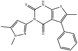 3-(1,5-dimethylpyrazol-3-yl)-6-methyl-5-phenyl-2-sulfanylidene-1H-thieno[2,3-d]pyrimidin-4-one Struktur