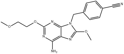 Benzonitrile, 4-[[6-amino-8-methoxy-2-(2-methoxyethoxy)-9H-purin-9-yl]methyl]- Struktur