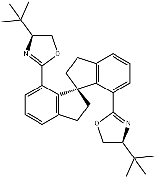 Oxazole, 2,2'-[(1S)-2,2',3,3'-tetrahydro-1,1'-spirobi[1H-indene]-7,7'-diyl]bis[4-(1,1-dimethylethyl)-4,5-dihydro-, (4S,4'S)- Struktur