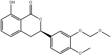 1H-2-Benzopyran-1-one, 3,4-dihydro-8-hydroxy-3-[4-methoxy-3-(methoxymethoxy)phenyl]-, (3R)- Struktur