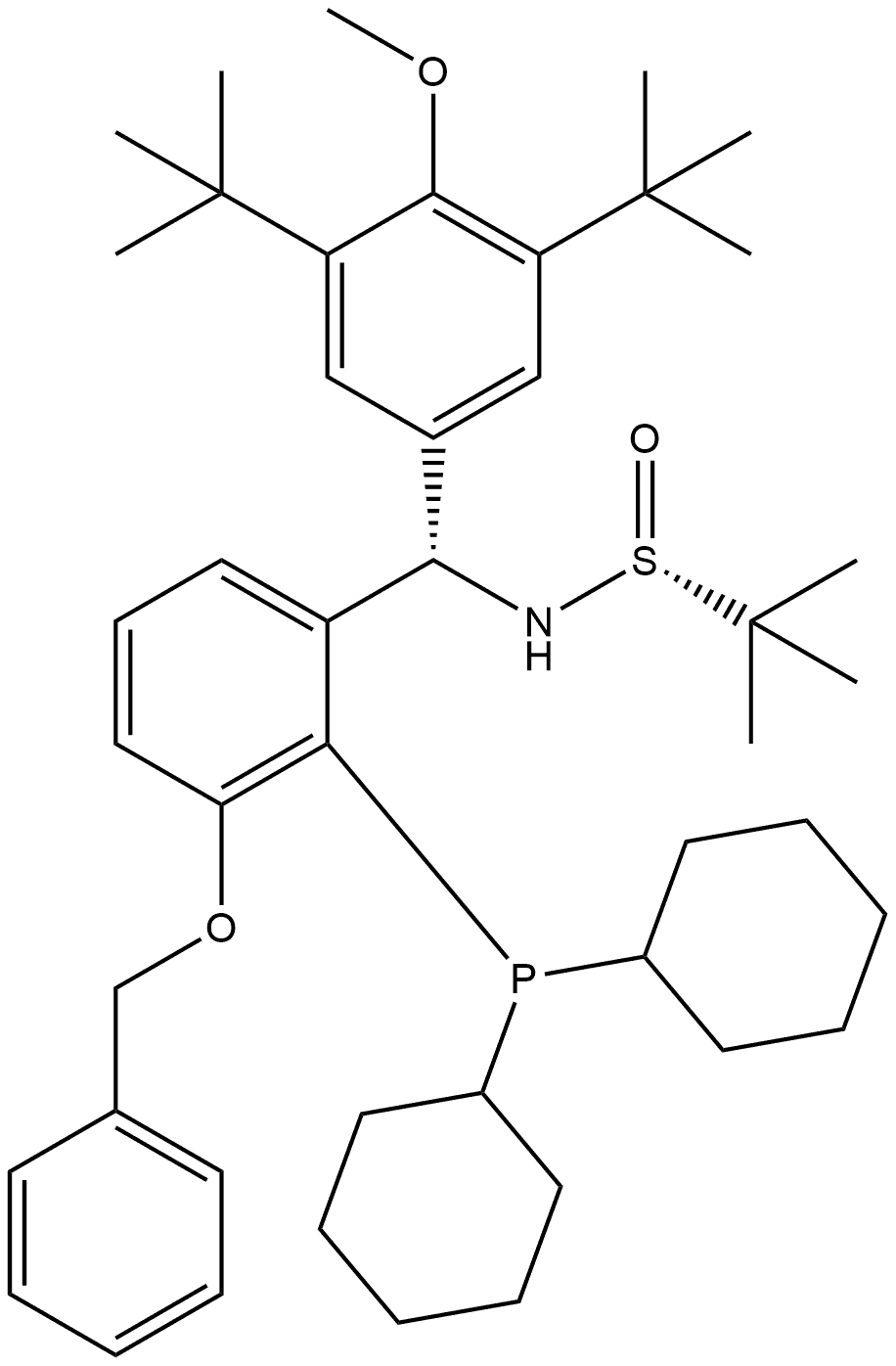 [S(R)]-N-[(S)-[3,5-Di-tert-butyl-4-methoxyphenyl][(3-benzyloxy-2-(dicyclohexylphosphino)phenyl)methyl]-2-methyl-2-propanesulfinamide Struktur