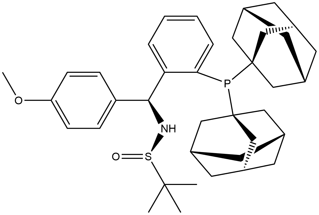 [S(R)]-N-[(S)-(4-(Methoxyphenyl)phenyl)[2-(Diadamantanphosphino)phenyl]methyl]-2-methyl-2-propanesulfinamide Struktur