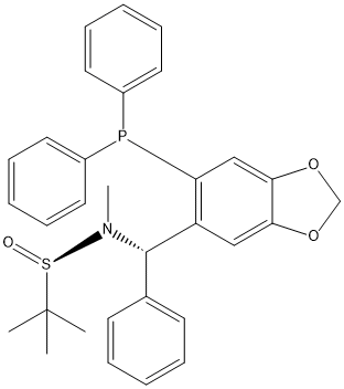 [S(R)]-N-[(S)-[6-(Diphenylphosphino)benzo[d][1,3]dioxol-5-yl]-1-phenylmethyl]-N,2-dimethyl-2-propanesulfinamide Struktur