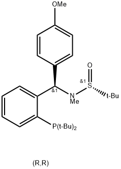 [S(R)]-N-[(R)-(4-Methoxyphenyl)[2-(di-tert-butylphosphino)phenyl]methyl]-N,2-dimethyl-2-propanesulfinamide Struktur