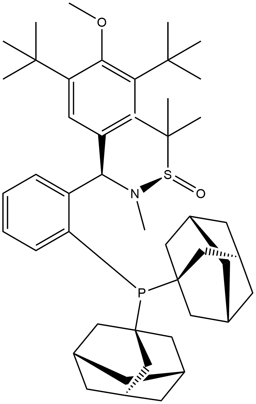 [S(R)]-N-[(R)-[3,5-Bis(1,1-dimethylethyl)-4 methoxyphenyl][2-(diadamantanphosphanyl)phenyl]methyl]-N,2-dimethyl-2-propanesulfinamide Struktur