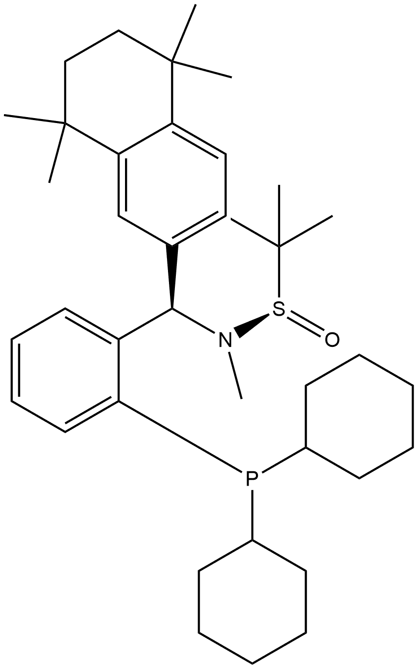 S(R)]-N-[(R)-[2-(Dicyclohexylphosphino)phenyl](5,6,7,8-tetrahydro-5,5,8,8-tetramethyl-2-naphthalenyl)methyl]-N,2-dimethyl-2-propanesulfinamide Struktur