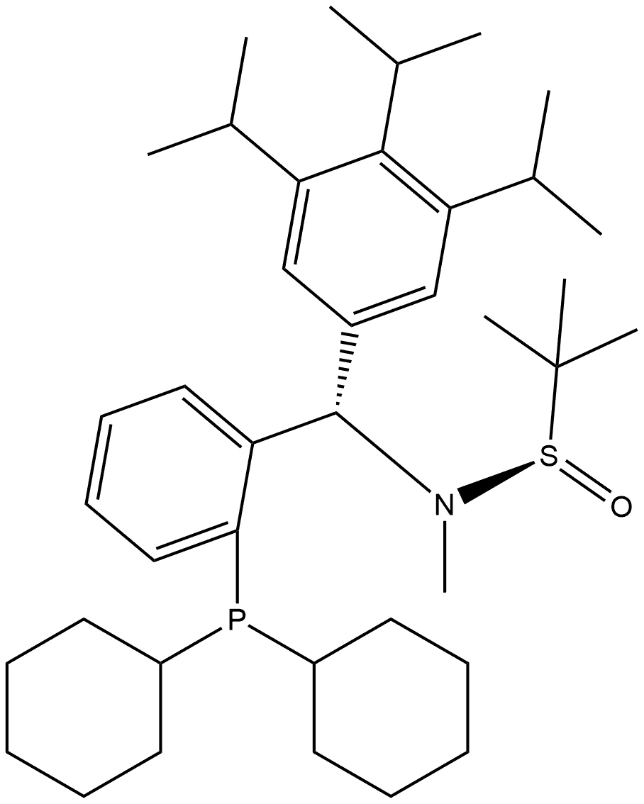 S(R)]-N-((S)-(2-(Dicyclohexylphosphino)phenyl)(2,4,6-triisopropylphenyl)methyl)-N,2-dimethyl-2-propanesulfinamide Struktur