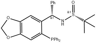 [S(R)]-N-[(S)-[6-(Diphenylphosphino)benzo[d][1,3]dioxol-5-yl]phenylmethyl]-2-methyl-2-propanesulfinamide Struktur