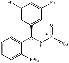 [S(R)]-N-[(R)-[1,1':3',1''-terphenyl]-5'-yl(2-(diphenylphosphanyl) phenyl)methyl]-2-methylpropane-2-sulfinamide Struktur