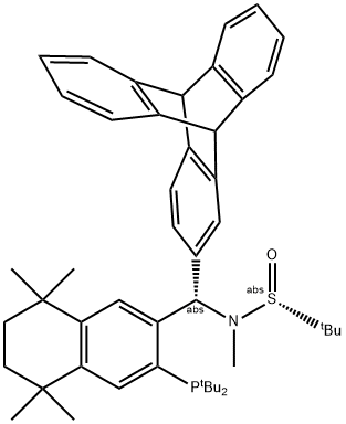 [S(R)]-N-[(S)-(3-(di-tert-butylphosphanyl)-5,5,8,8-tetramethyl-5,6,7,8-tetrahydronaphthalen-2-yl)(9,10-dihydro-9,10-[1,2]benzenoanthracen-2-yl)methyl]-N,2-dimethylpropane-2-sulfinamide Struktur