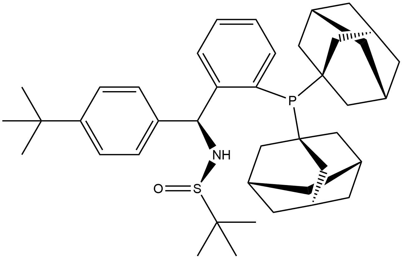 [S(R)]-N-[(S)-(4-(tert-Butyl)phenyl)[2-(Diadamantanphosphino)phenyl]methyl]-2-methyl-2-propanesulfinamide Struktur