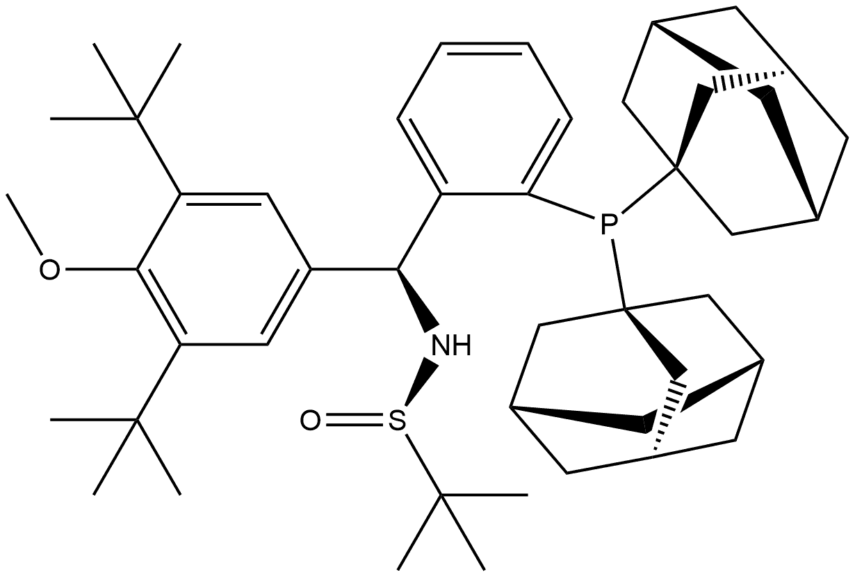 [S(R)]-N-[(S)-[3,5-Bis(1,1-dimethylethyl)-4 methoxyphenyl][2-(diadamantanphosphanyl)phenyl]methyl]-2-methyl-2-propanesulfinamide Struktur