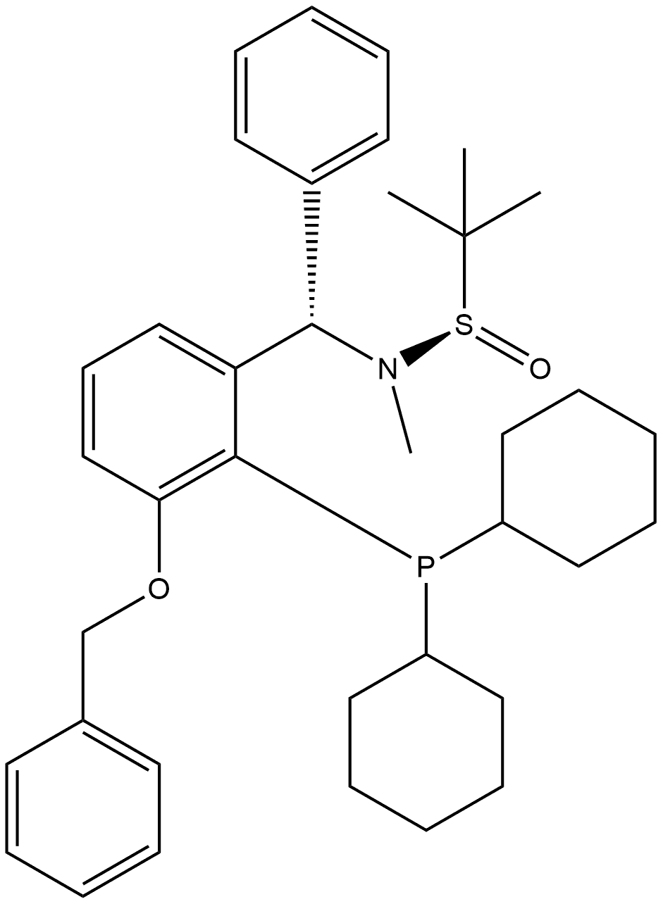 [S(R)]-N-[(S)-[(3-(Benzyloxy)-2-(dicyclohexylphosphino)phenyl)phenylmethyl]-N,2-dimethyl-2-propanesulfinamide Struktur