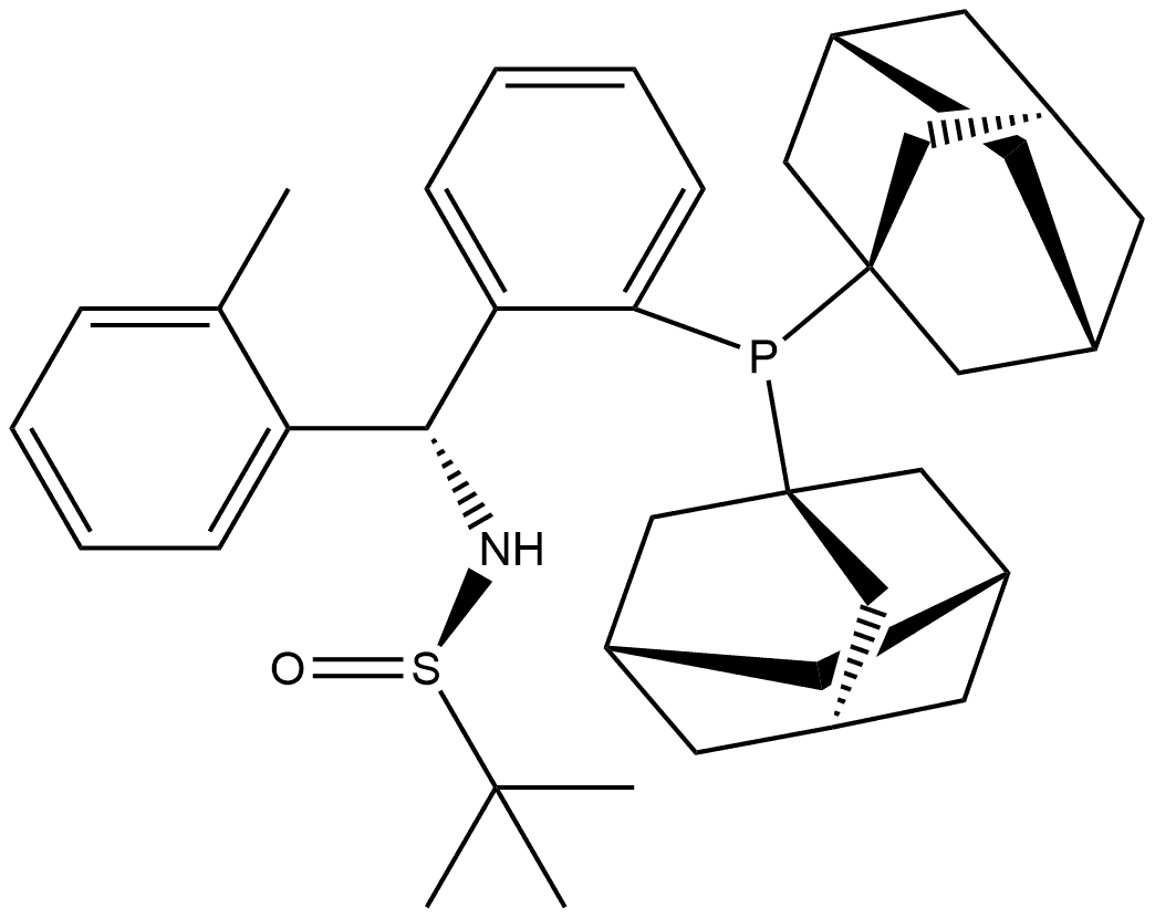 [S(R)]-N-[(R)-[2-(Diadamantanphosphino)(2-methylphenyl)phenyl]methyl]-2-methyl-2-propanesulfinamide Struktur