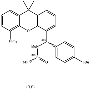 [S(R)]-N-[(S)-[4-(1,1-Dimethylethyl)phenyl][5-(diphenylphosphino)-9,9-dimethyl-9H-xanthen-4-yl]methyl]-N,2-dimethyl-2-propanesulfinamide Struktur