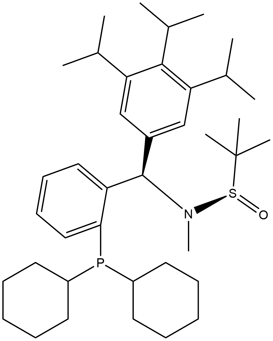 S(R)]-N-((R)-(2-(Dicyclohexylphosphino)phenyl)(2,4,6-triisopropylphenyl)methyl)-N,2-dimethyl-2-propanesulfinamide Struktur