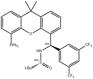 [S(R)]-N-[(R)-[3,5-Bis(trifluoromethyl)phenyl][5-(diphenylphosphino)-9,9-dimethyl-9H-xanthen-4-yl]methyl]-2-methyl-2-propanesulfinamide Struktur