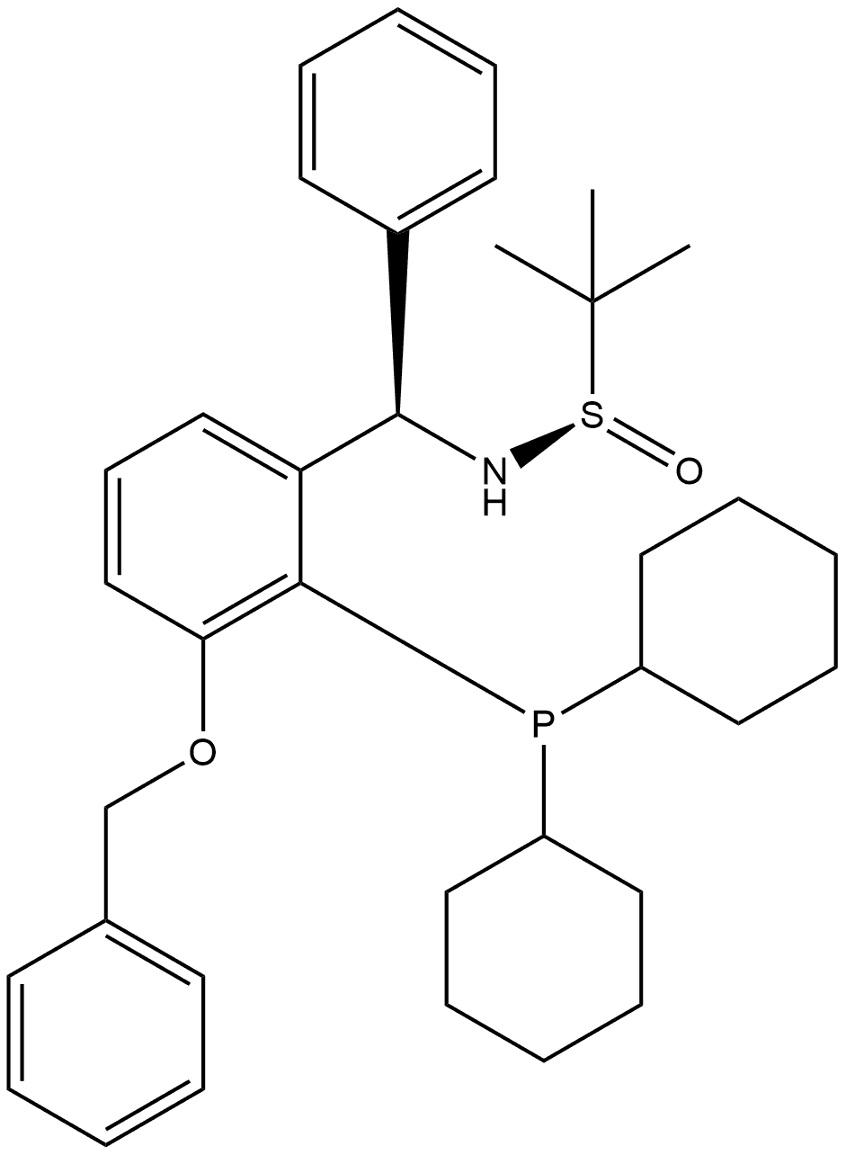 [S(R)]-N-[(R)-[(3-(Benzyloxy)-2-(dicyclohexylphosphino)phenyl)phenylmethyl]-2-methyl-2-propanesulfinamide Struktur